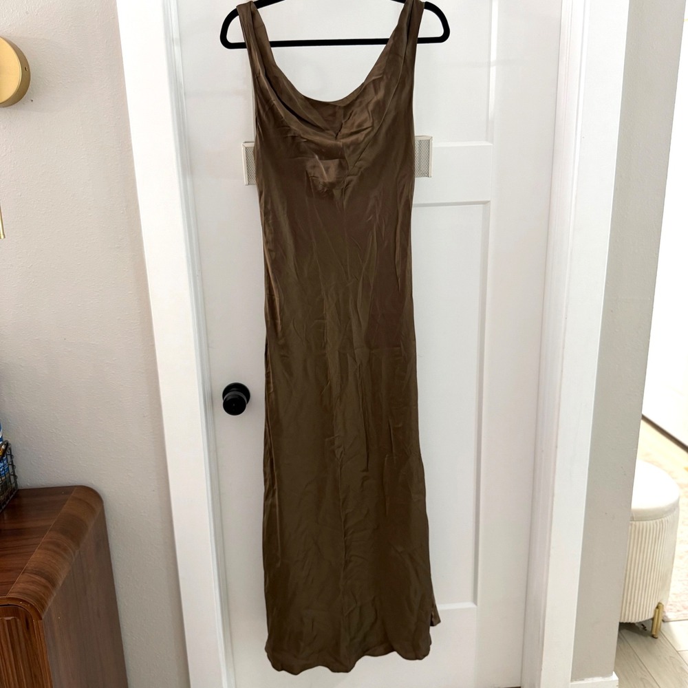 Reformation Annabelle Silk Dress Brown Cowl Neck Maxi 6 Old Money Minimalist Lux